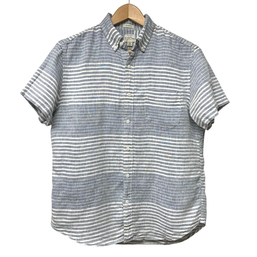 J Crew Medium Short Sleeve Shirt Button Down Baird McNutt Irish Linen Striped